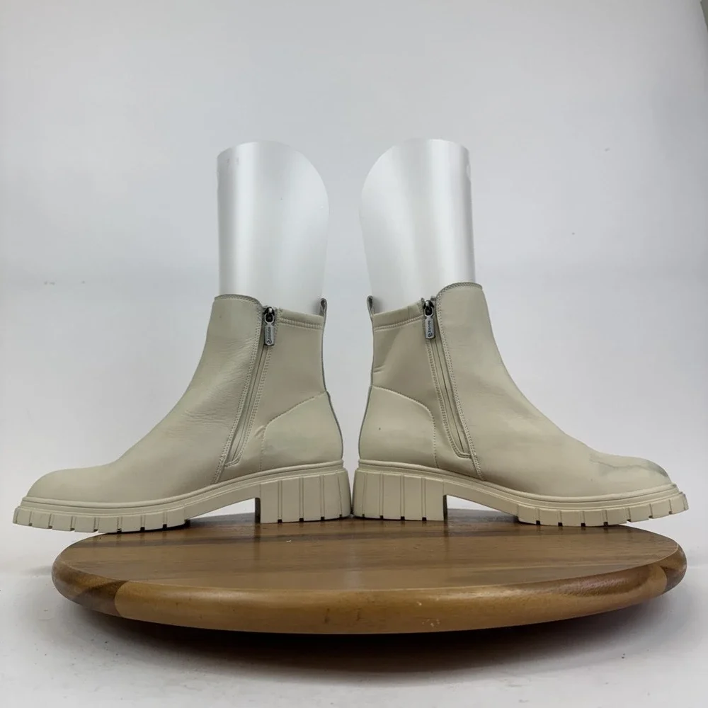 Womens Blondo Prestly Ivory Leather Waterproof Casual Ankle Boots‎ Size 11 M GUC